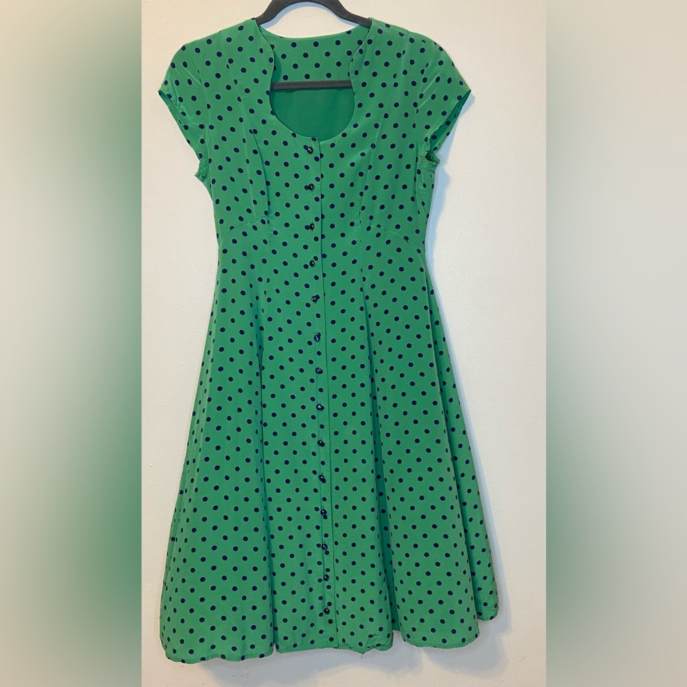 Green with navy blue dots Dress